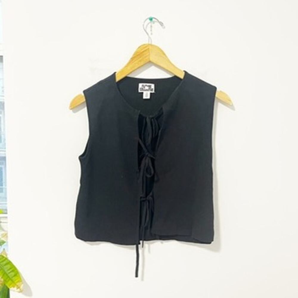 Future Collective Black Ribbed Tie Up Cropped Sweater Tank Size XS